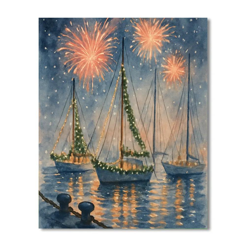 Harbor Fireworks And Frosted Masts paint by color