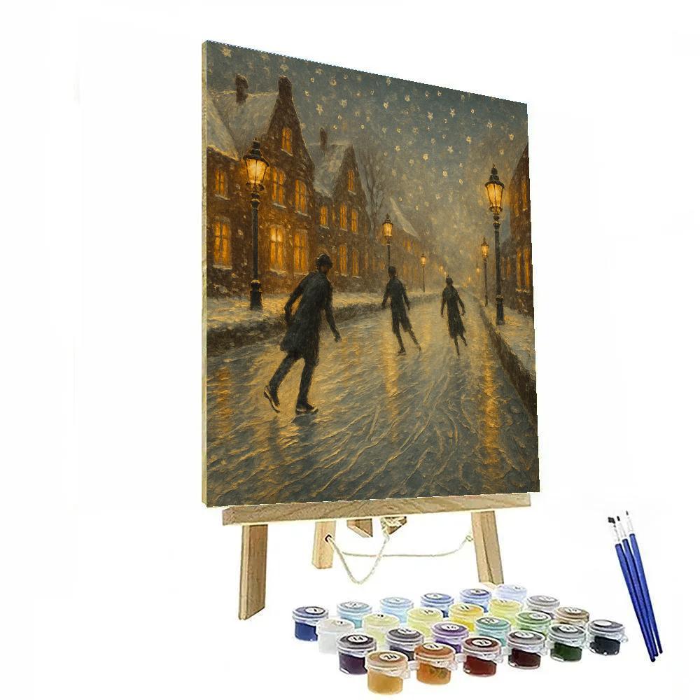 Lanterns On The Frozen Canal Skaters Paint by numbers kits