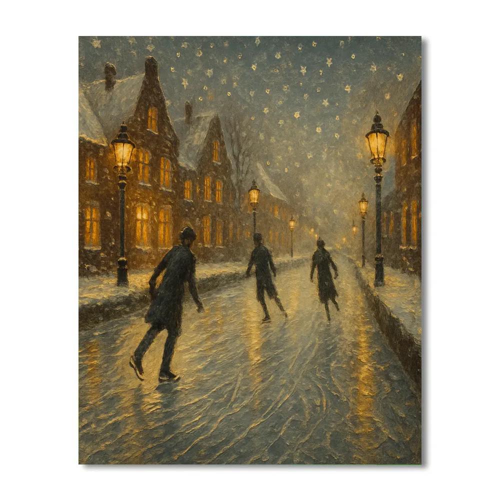 Lanterns On The Frozen Canal Skaters Paint by numbers kits