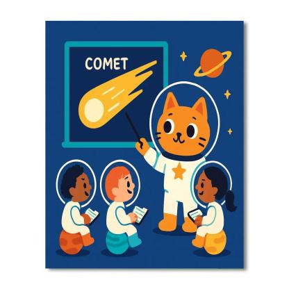 Comet Classroom With A Space Cat Teacher DIY paint by numbers