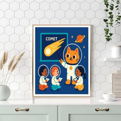 Comet Classroom With A Space Cat Teacher DIY paint by numbers