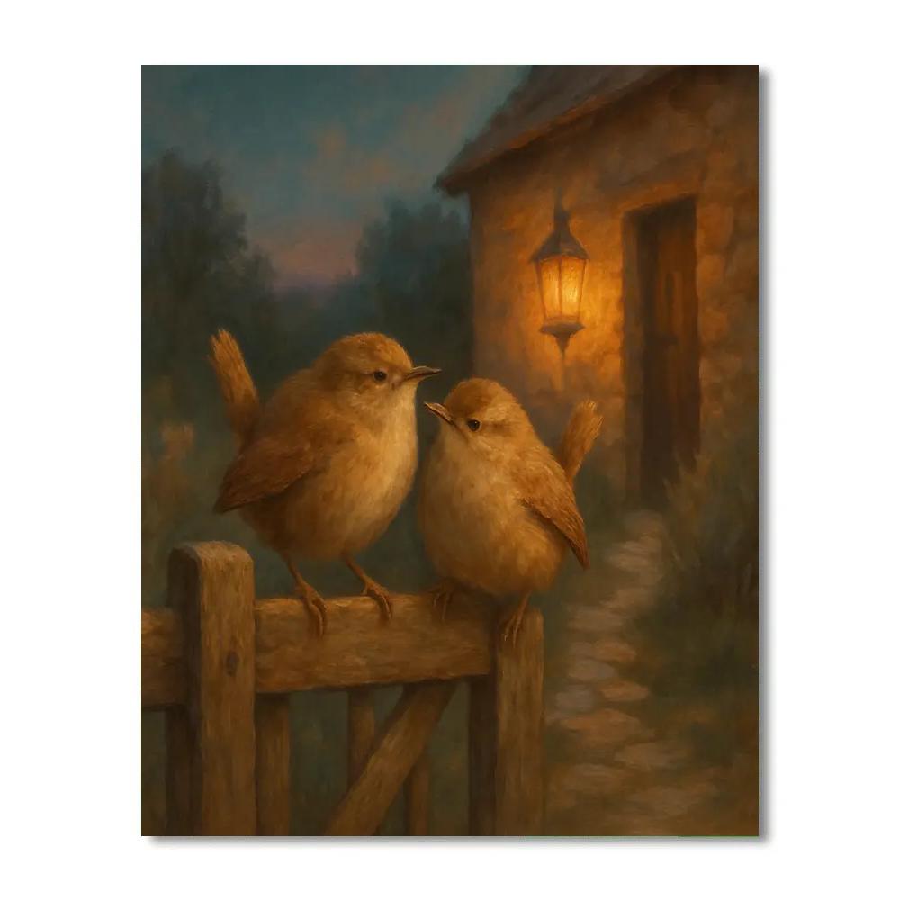 Lantern Glow Wrens At The Cottage Gate Paint by numbers kits