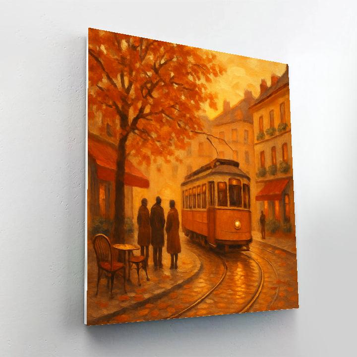 Golden Hour Tramline Through Autumn Courtyards Numbered painting kits