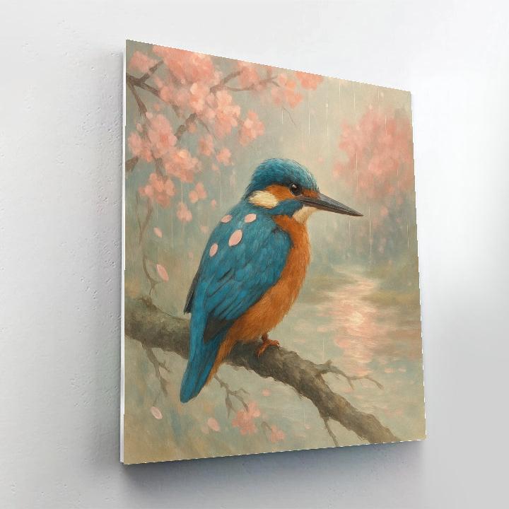 Cherry Blossom Rain And The Patient Kingfisher paint by color