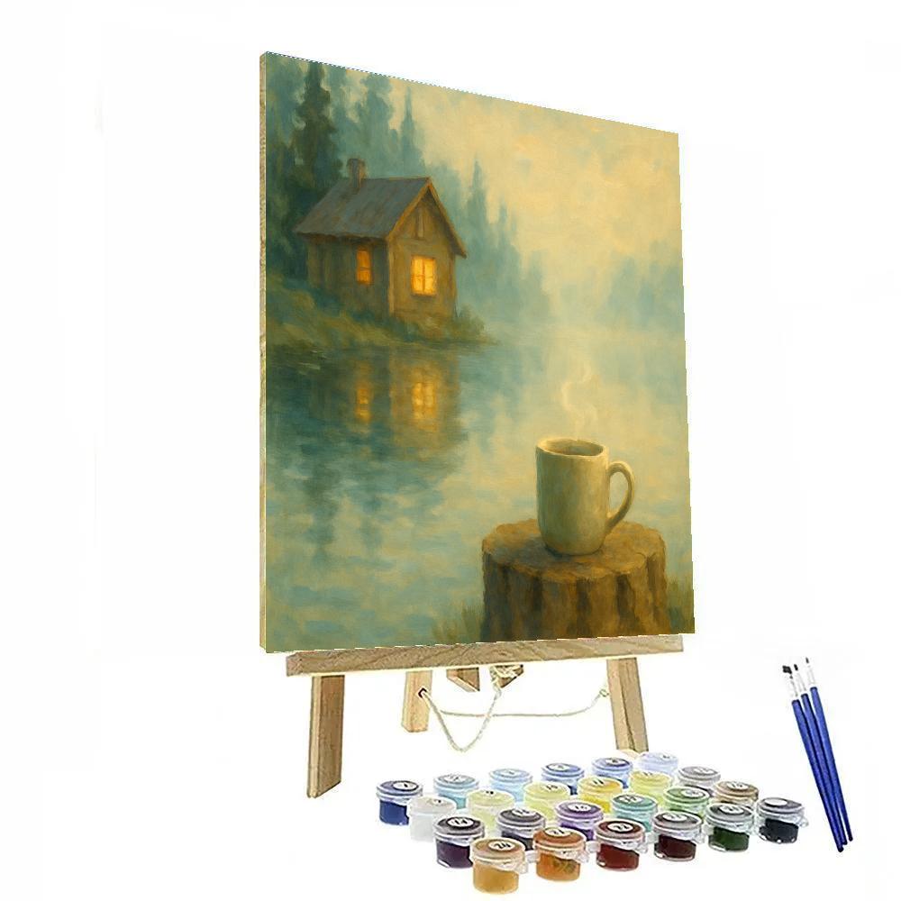 Misty Breakfast By The Lakeside Cabin Paint by numbers kits