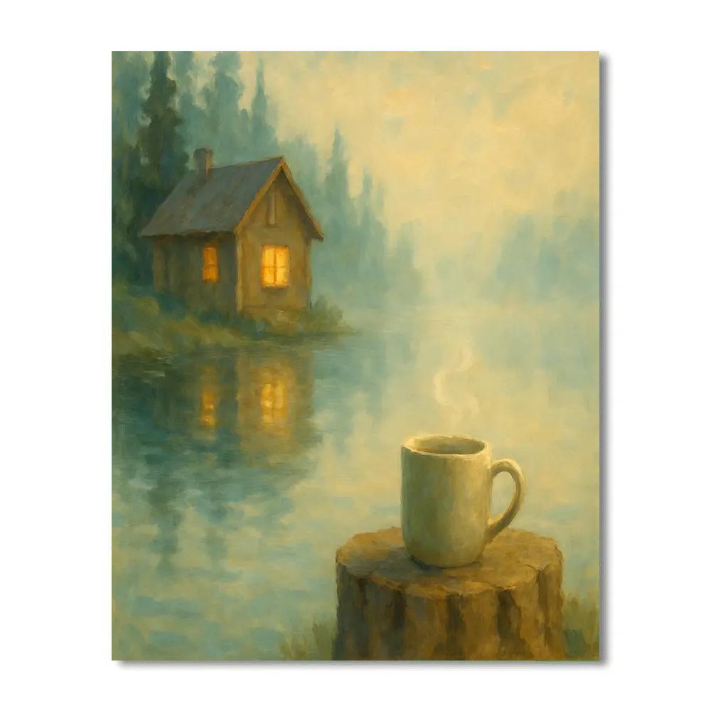 Misty Breakfast By The Lakeside Cabin Paint by numbers kits