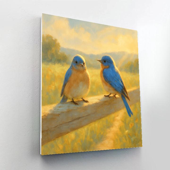 Golden Meadow Bluebirds On A Sunlit Fence Numbered painting kits