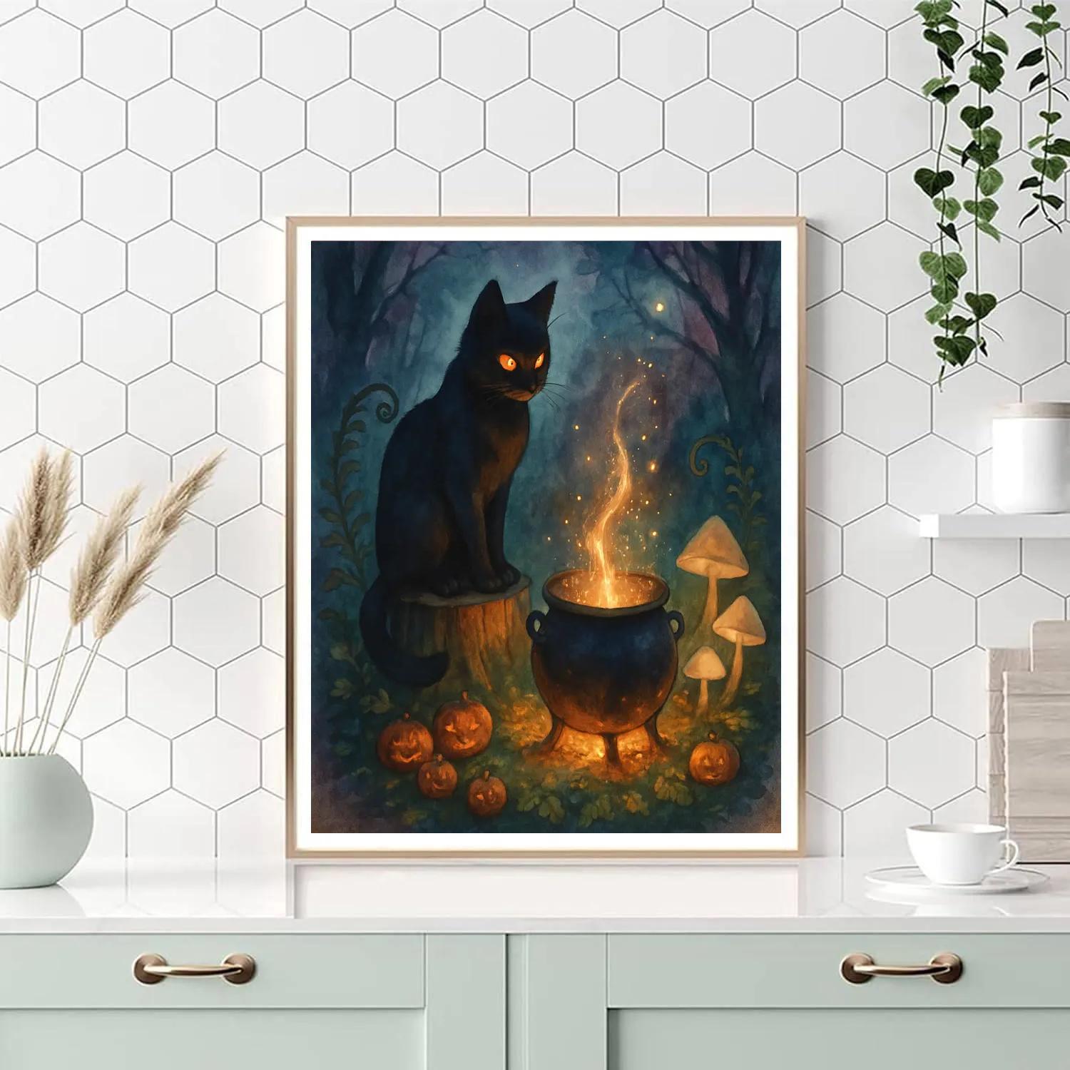 The Black Cat And The Comet Cauldron Numbered painting kits