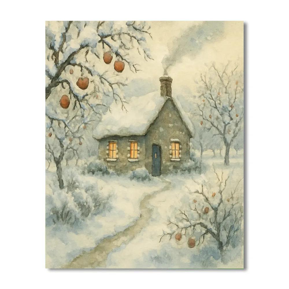 Smoke Curl Cottage By The Frozen Orchard Painting by numbers kit
