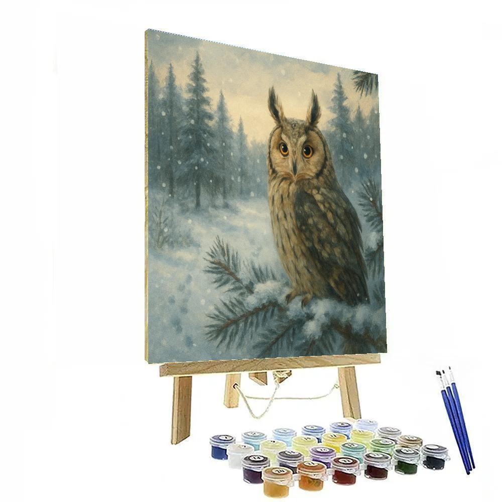 Snowy Pines And The Whispering Long Eared Owl DIY paint by numbers