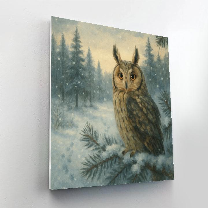 Snowy Pines And The Whispering Long Eared Owl DIY paint by numbers