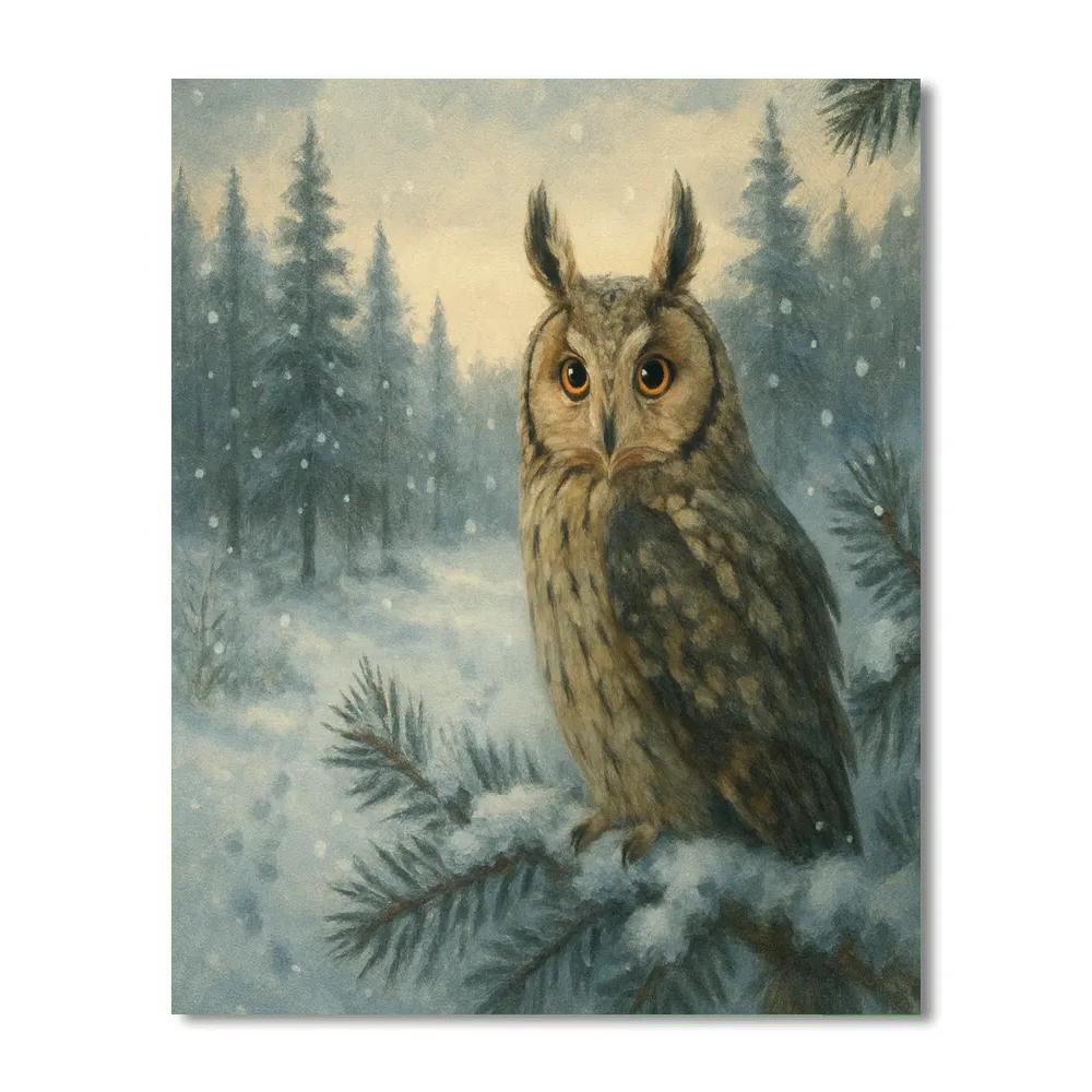 Snowy Pines And The Whispering Long Eared Owl DIY paint by numbers