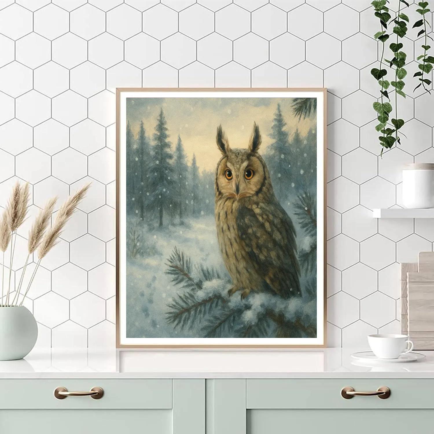 Snowy Pines And The Whispering Long Eared Owl DIY paint by numbers