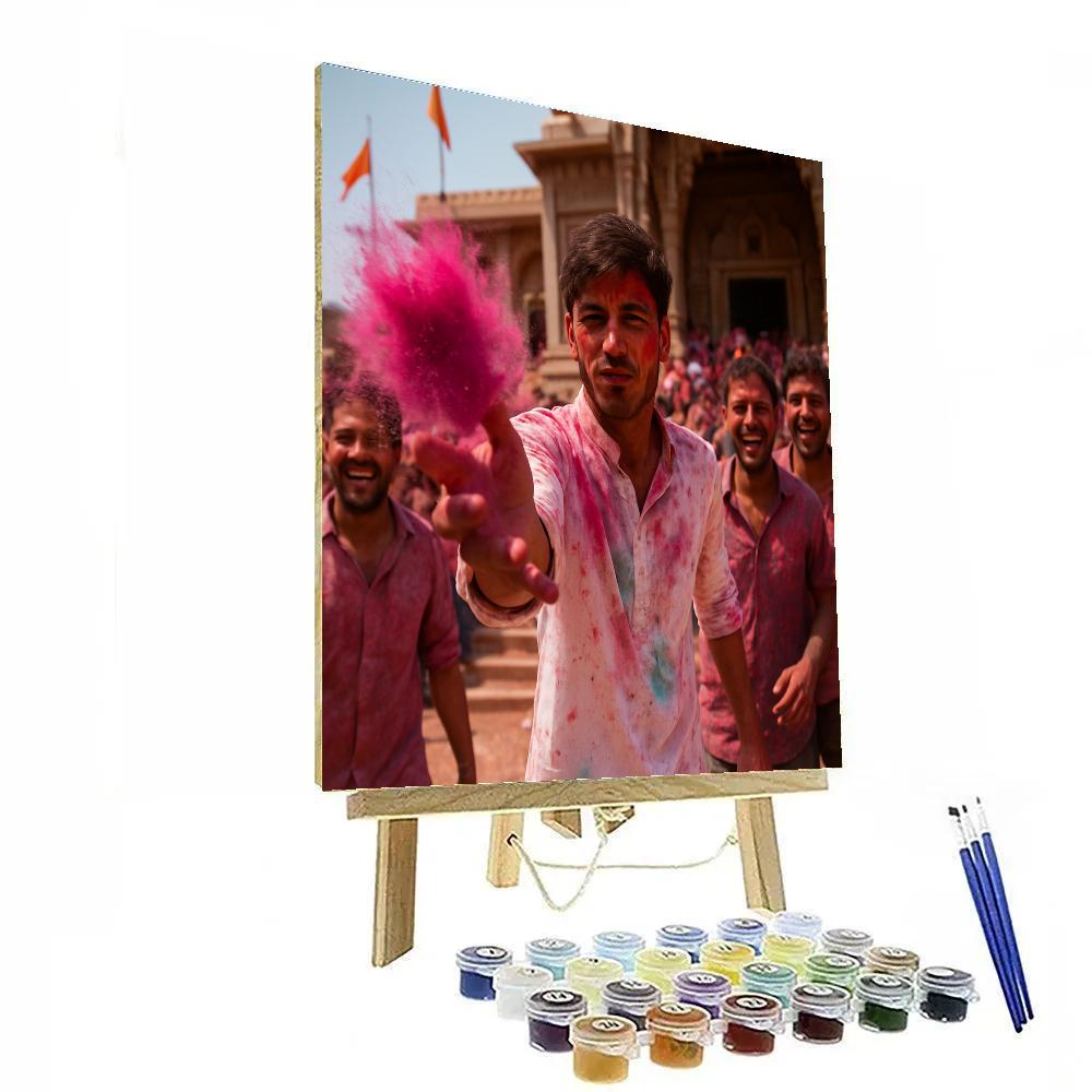 Holi Morning In Mathura Near Temple Steps paint by color