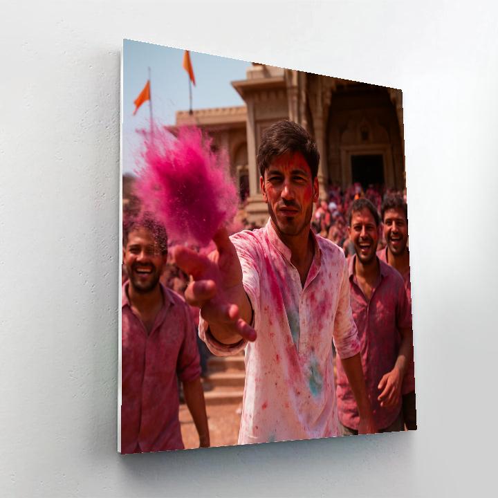 Holi Morning In Mathura Near Temple Steps paint by color
