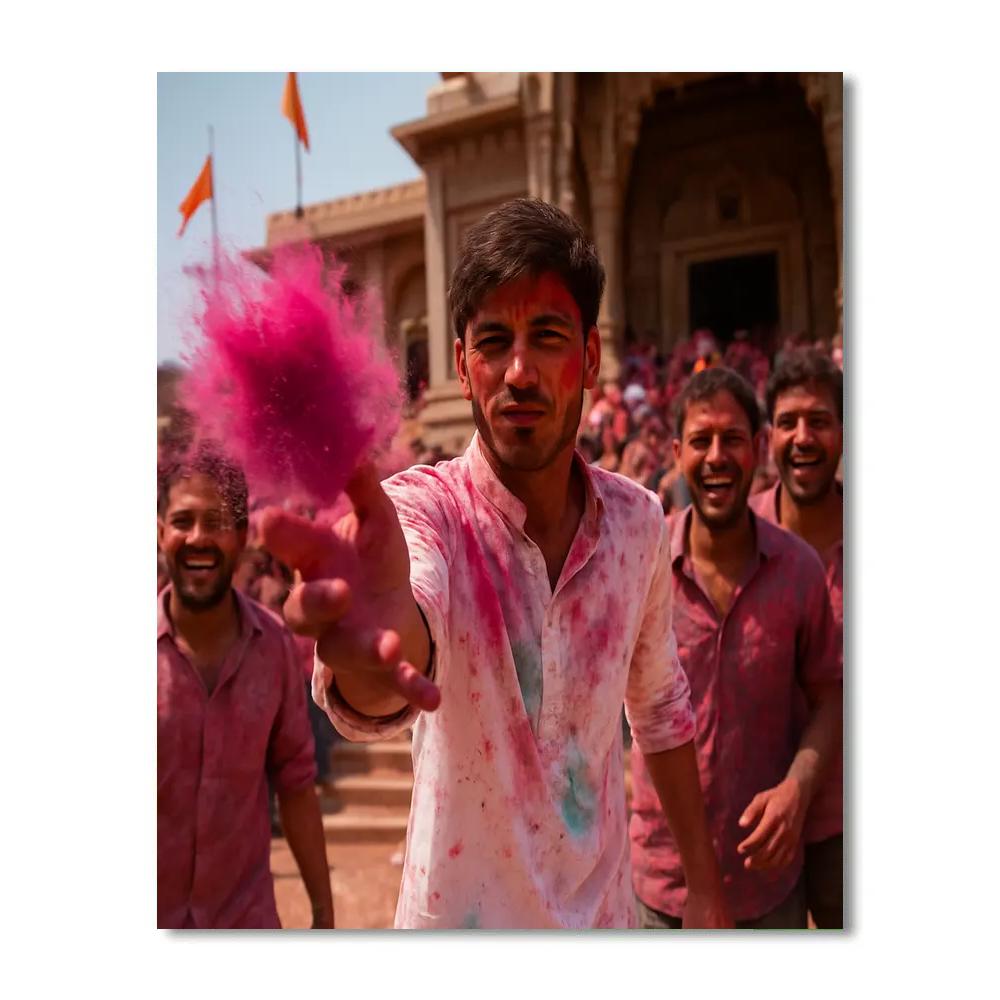 Holi Morning In Mathura Near Temple Steps paint by color
