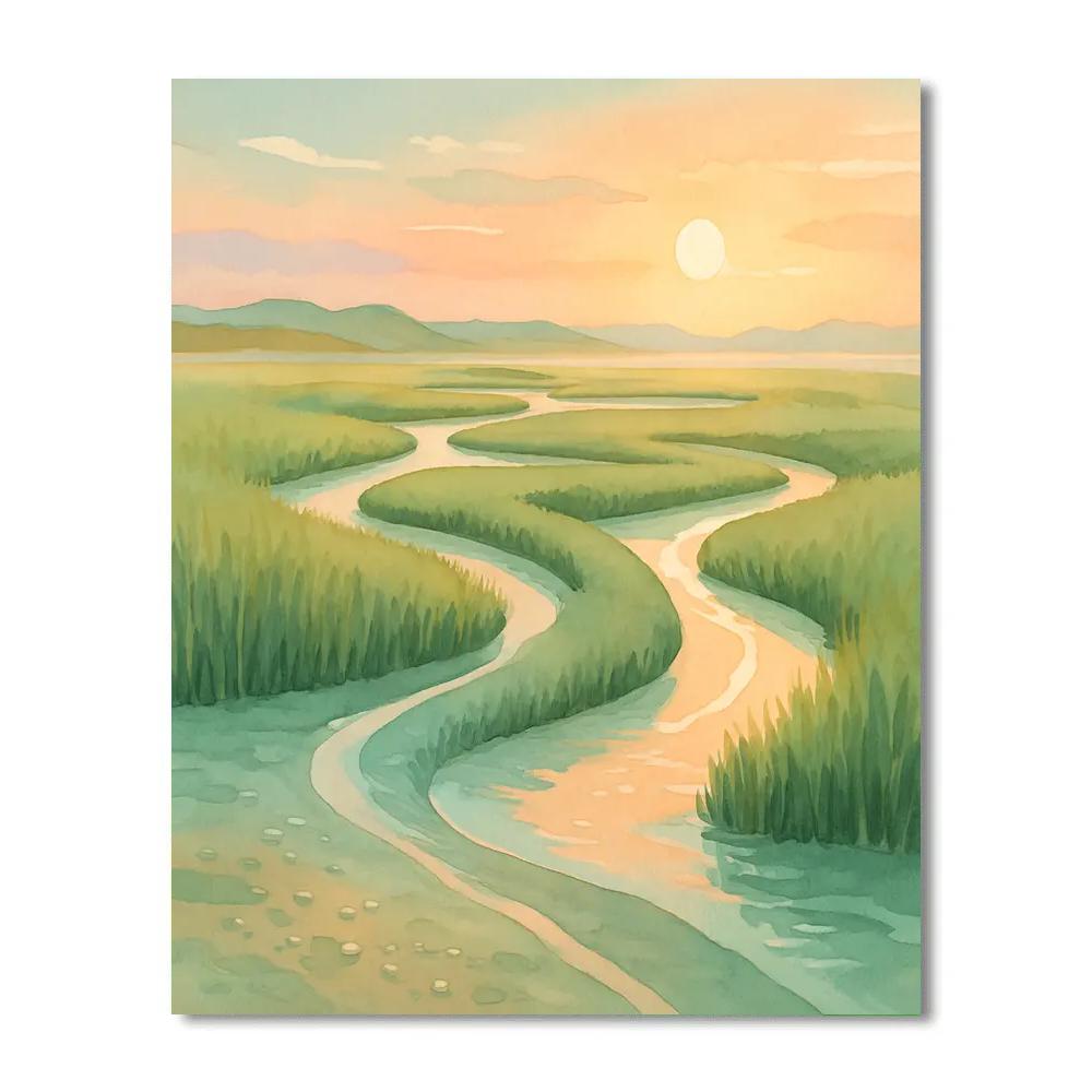 Sunrise Over Salt Marsh Channels Paint by numbers art