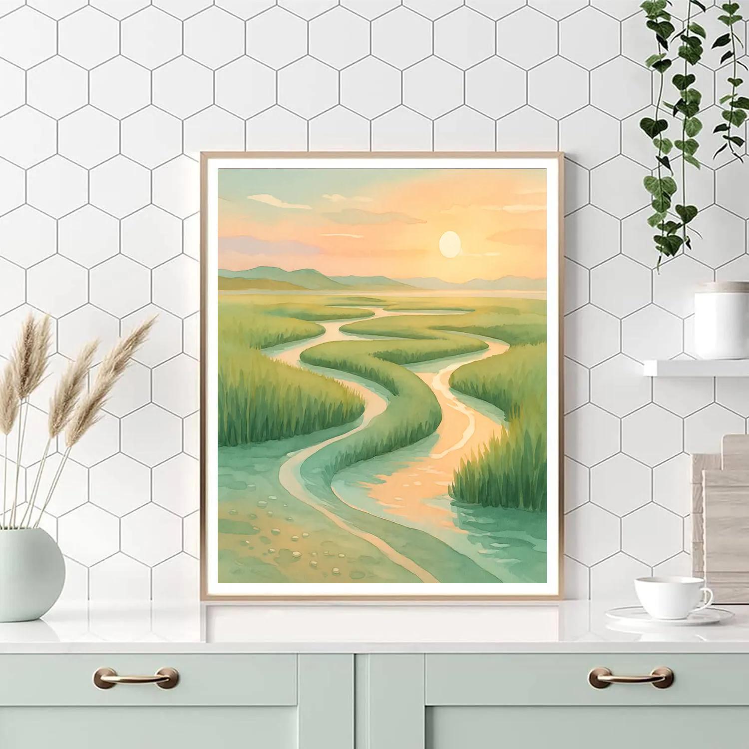 Sunrise Over Salt Marsh Channels Paint by numbers art