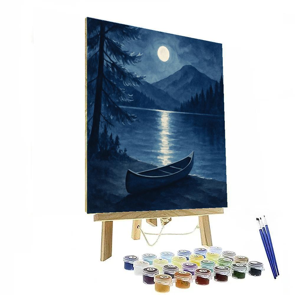 Moonlit Pine Lake With Silver Path Paint by numbers art
