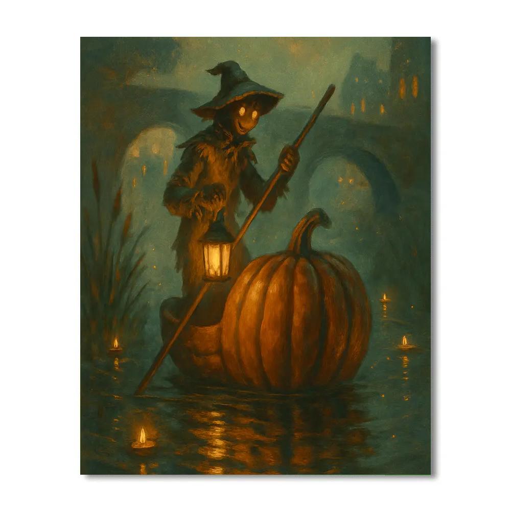 Jack O Lantern Ferry Across The Misty Canal paint by numbers