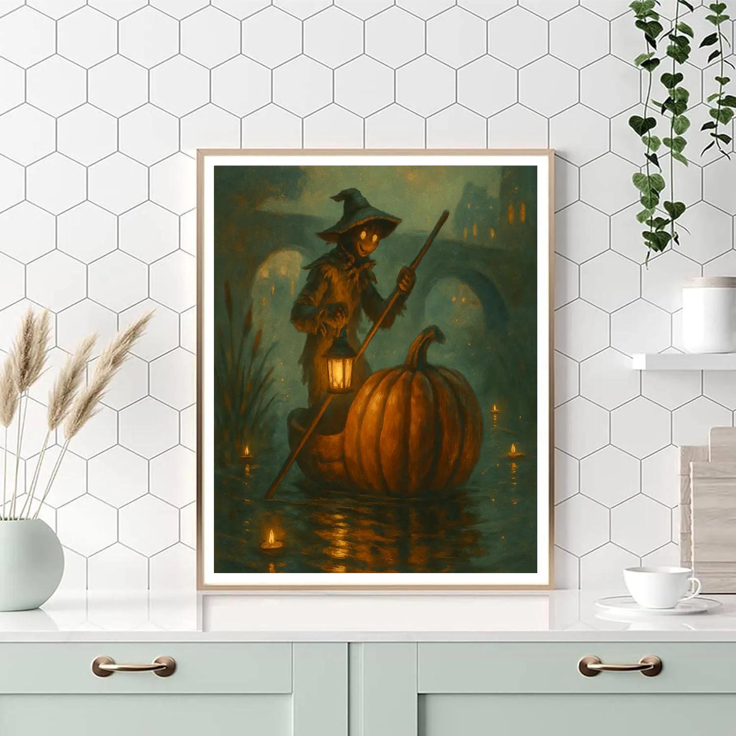 Jack O Lantern Ferry Across The Misty Canal paint by numbers