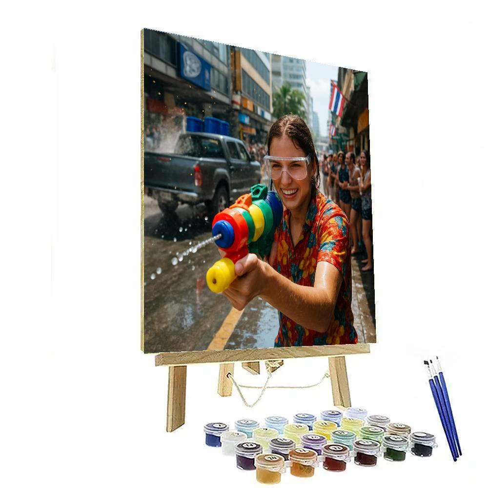 Songkran Water Festival On Silom Road Bangkok paint by number