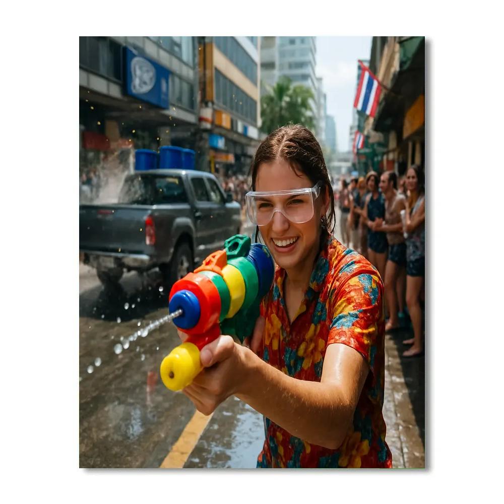 Songkran Water Festival On Silom Road Bangkok paint by number