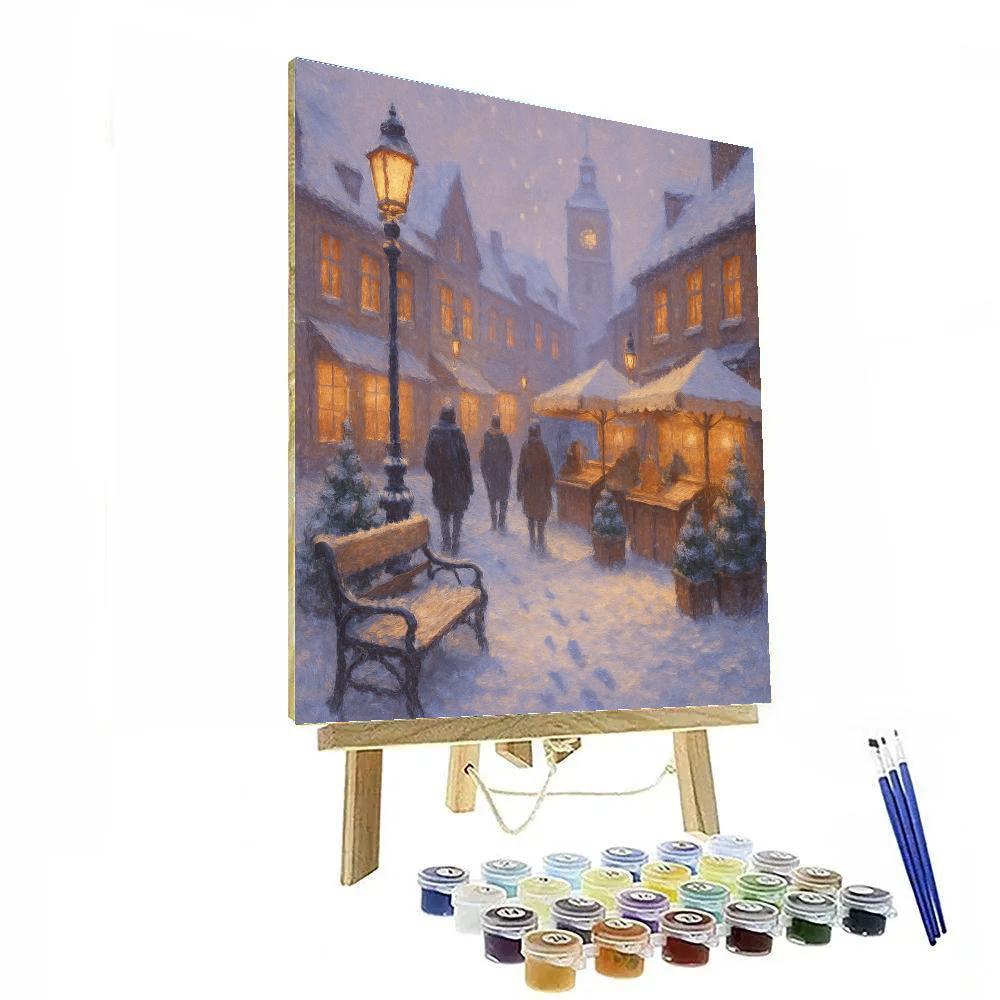 Snowy Market Street Under Soft Window Glow DIY paint by numbers