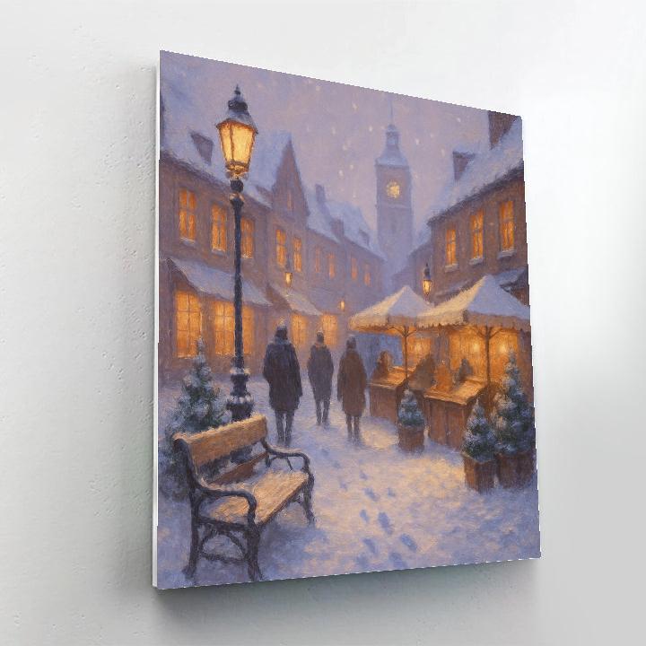 Snowy Market Street Under Soft Window Glow DIY paint by numbers