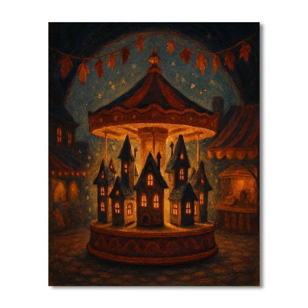 Autumn Carousel Of Tiny Haunted Houses paint by color