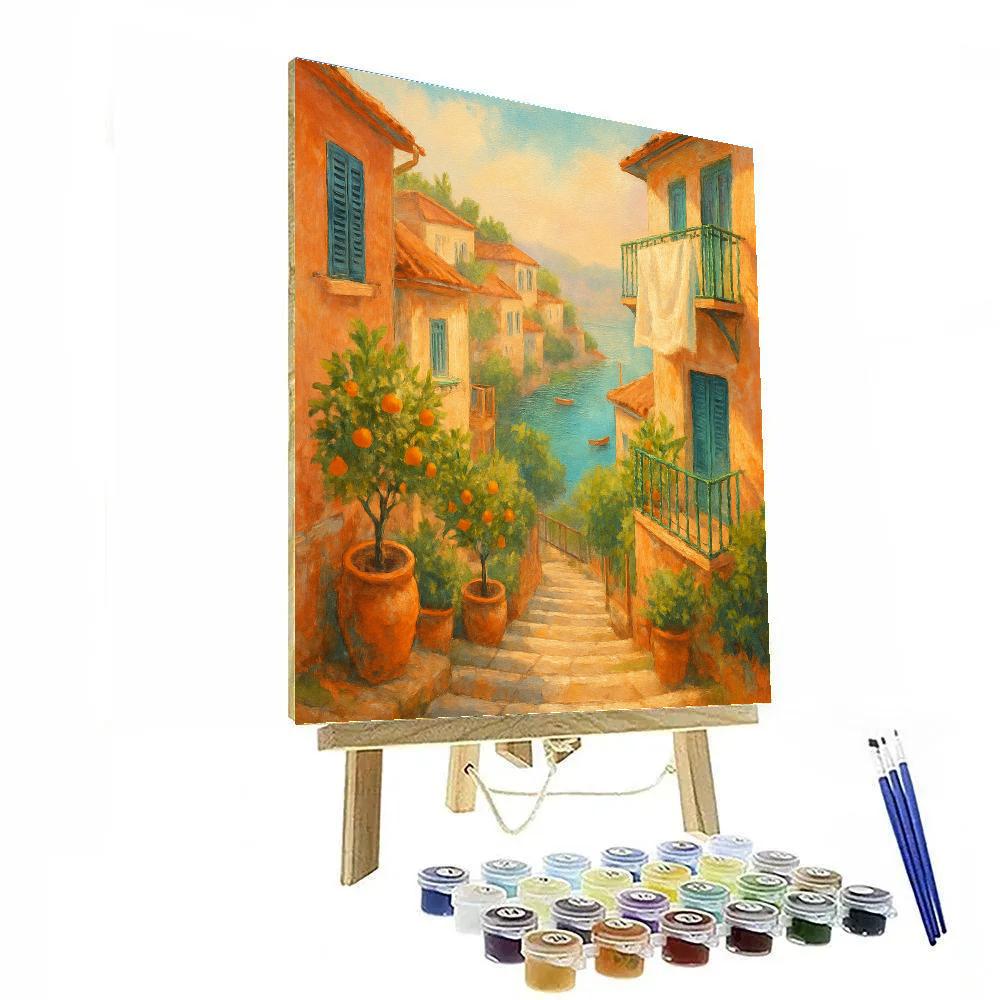 Terrace Steps Above The Peach Colored Coastline paint by number