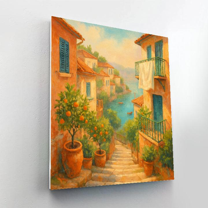 Terrace Steps Above The Peach Colored Coastline paint by number