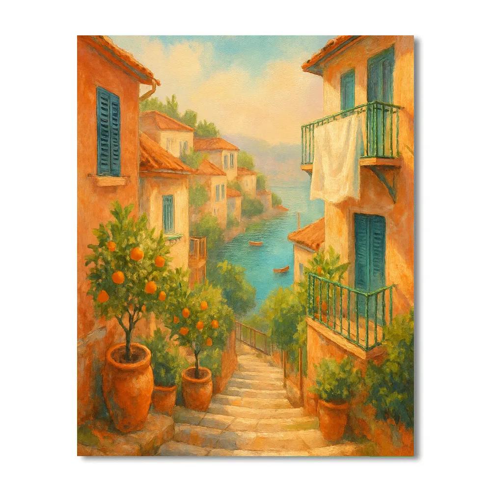 Terrace Steps Above The Peach Colored Coastline paint by number