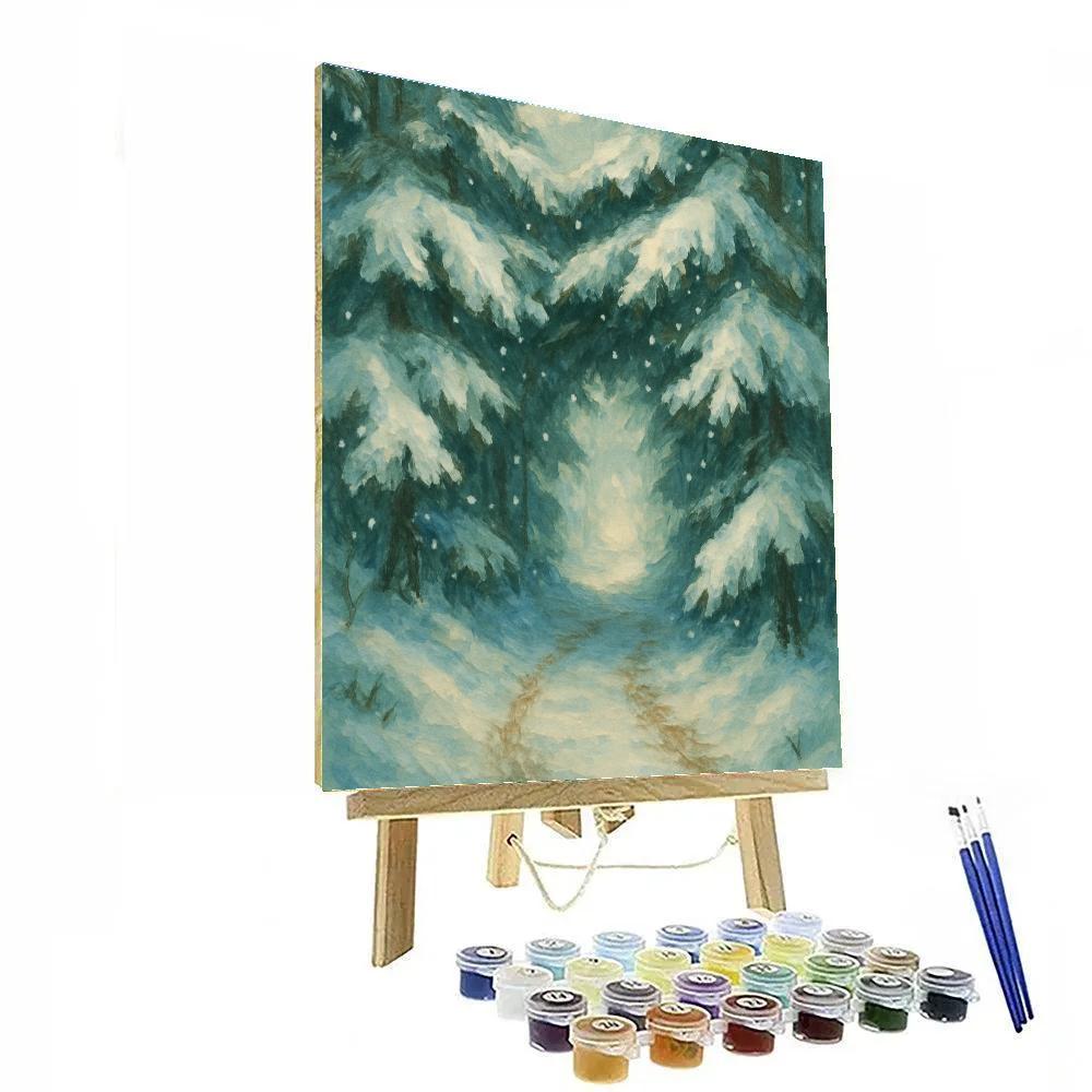 Evergreen Tunnel With Falling Silent Snow Painting by numbers kit