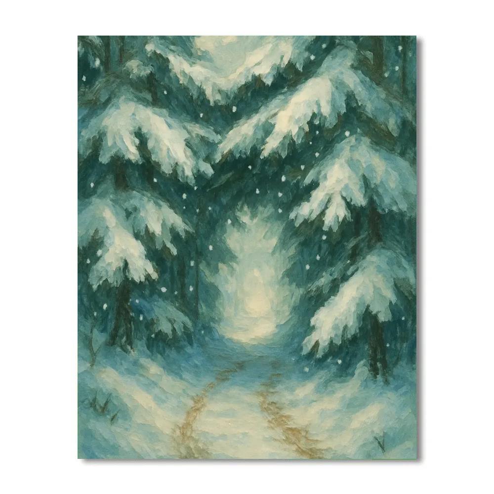 Evergreen Tunnel With Falling Silent Snow Painting by numbers kit