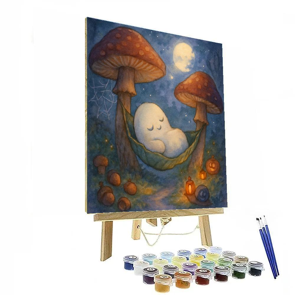Mushroom Moon Garden With A Sleeping Ghost paint by number