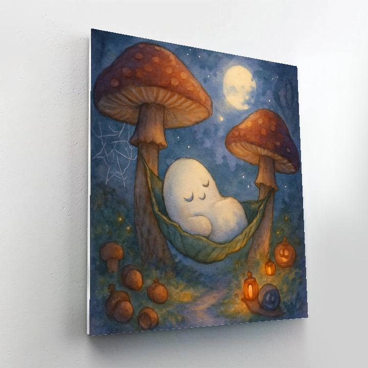 Mushroom Moon Garden With A Sleeping Ghost paint by number