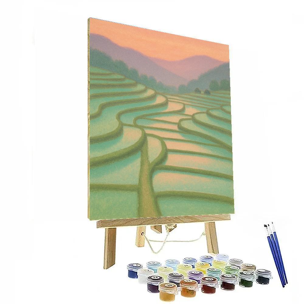 Tea Green Rice Paddies At Dusk paint by numbers