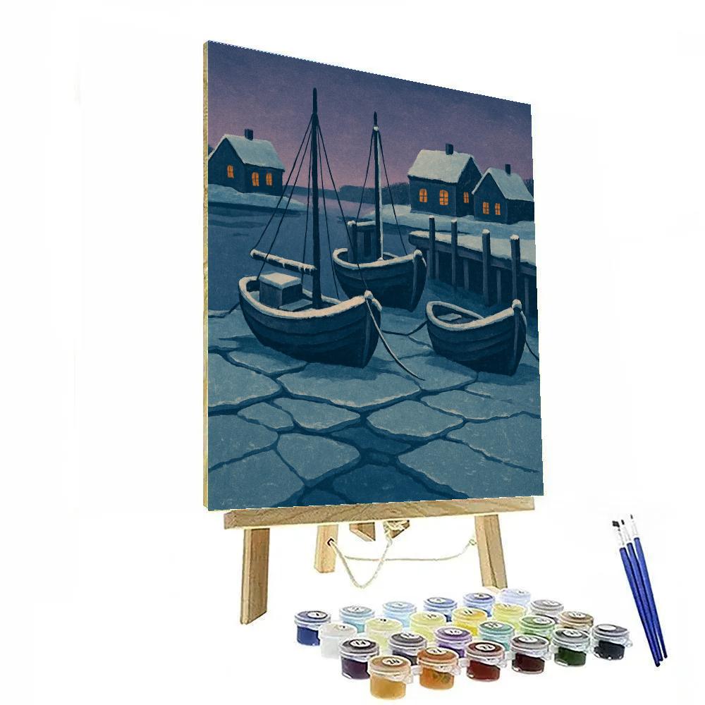 Harbor Of Frozen Boats At Winter Twilight DIY paint by numbers