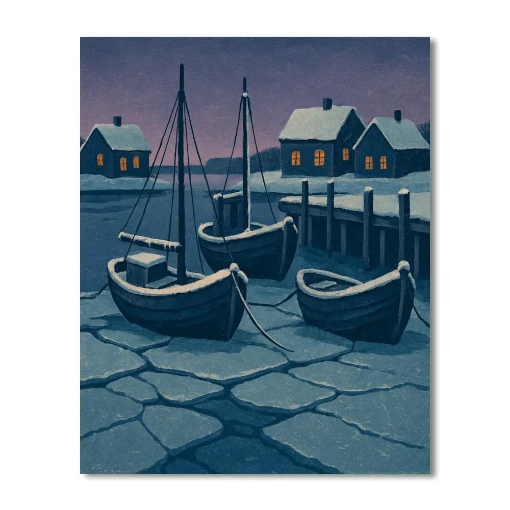Harbor Of Frozen Boats At Winter Twilight DIY paint by numbers