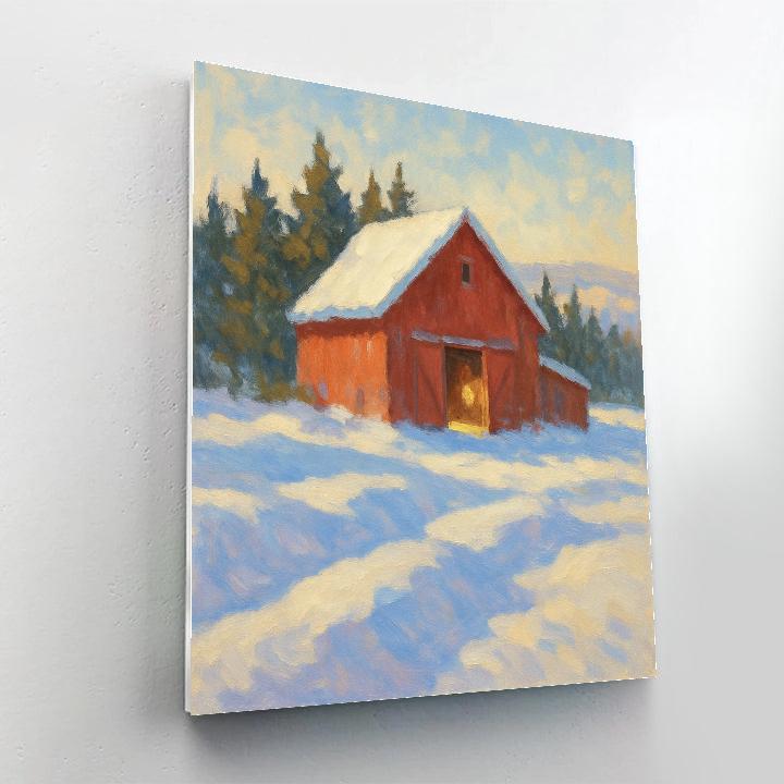 Sunlit Red Barn And Snow Dusted Windbreak Paint by numbers kits