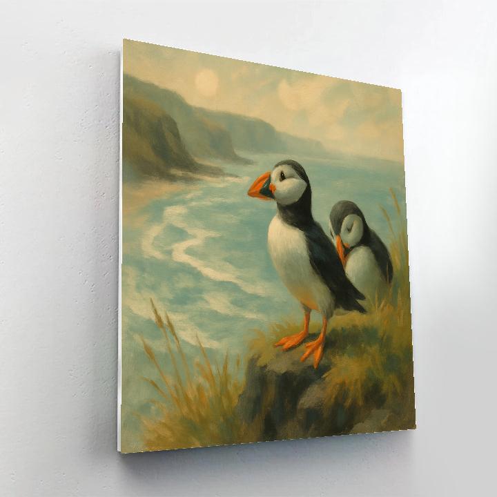 Rocky Coast Puffins In A Sea Wind Lull Number painting