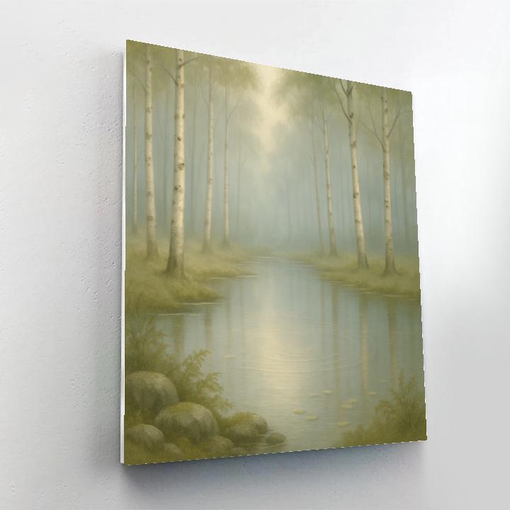 Foggy Birch Grove And Glassy Pond DIY paint by numbers