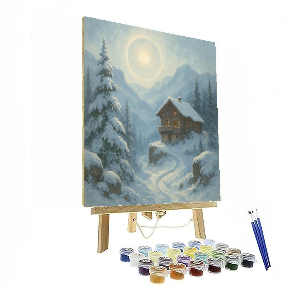 Pine Ridge Chalet Beneath A Snow Halo Sky Numbered painting kits