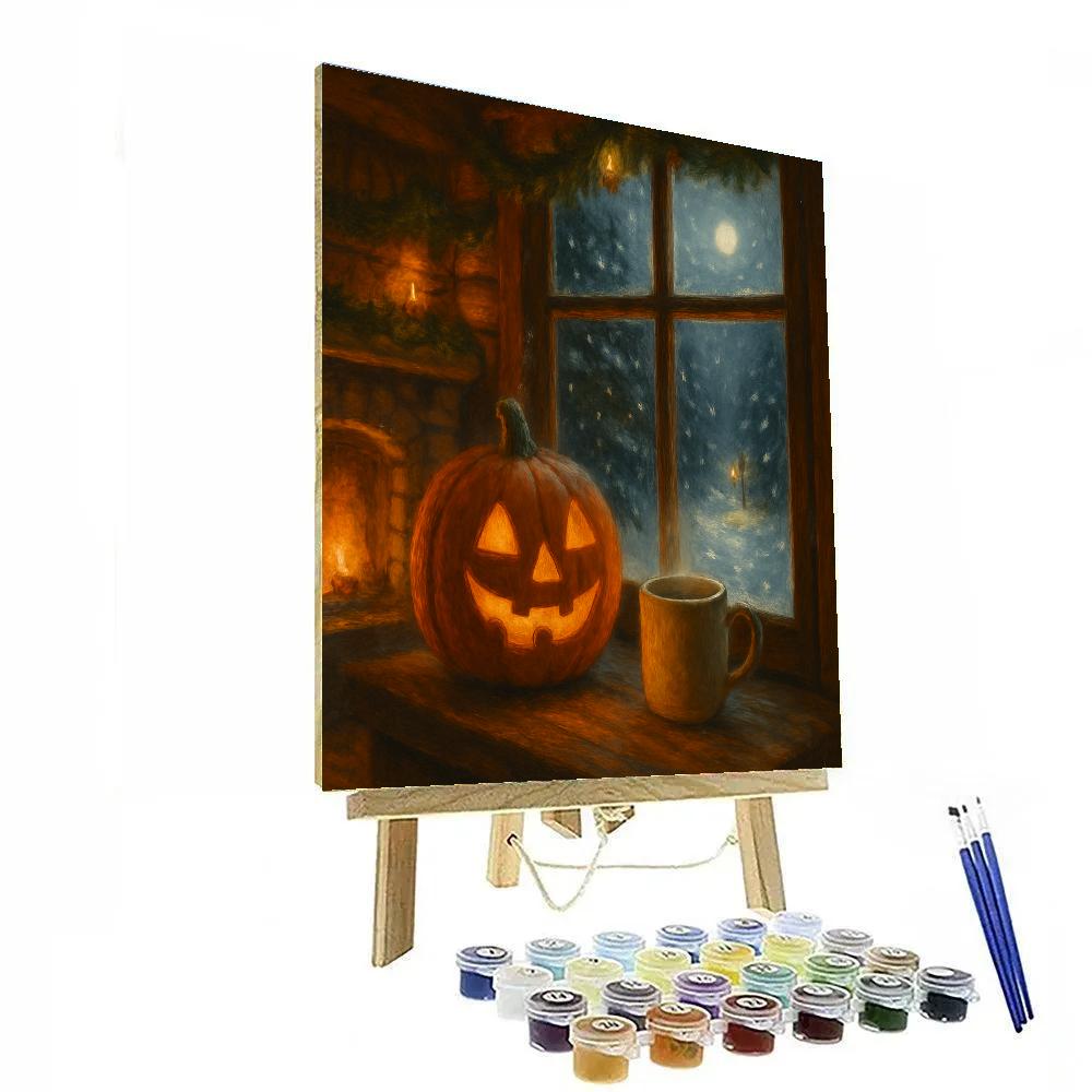 Snowy Halloween Hearth In The Forest Cabin Paint by numbers kits