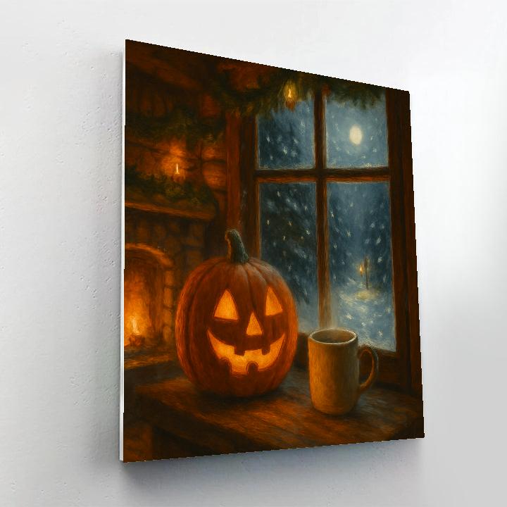 Snowy Halloween Hearth In The Forest Cabin Paint by numbers kits