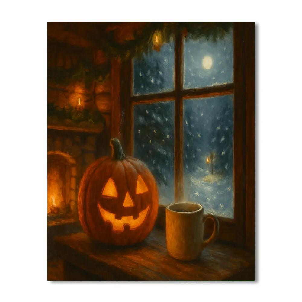 Snowy Halloween Hearth In The Forest Cabin Paint by numbers kits