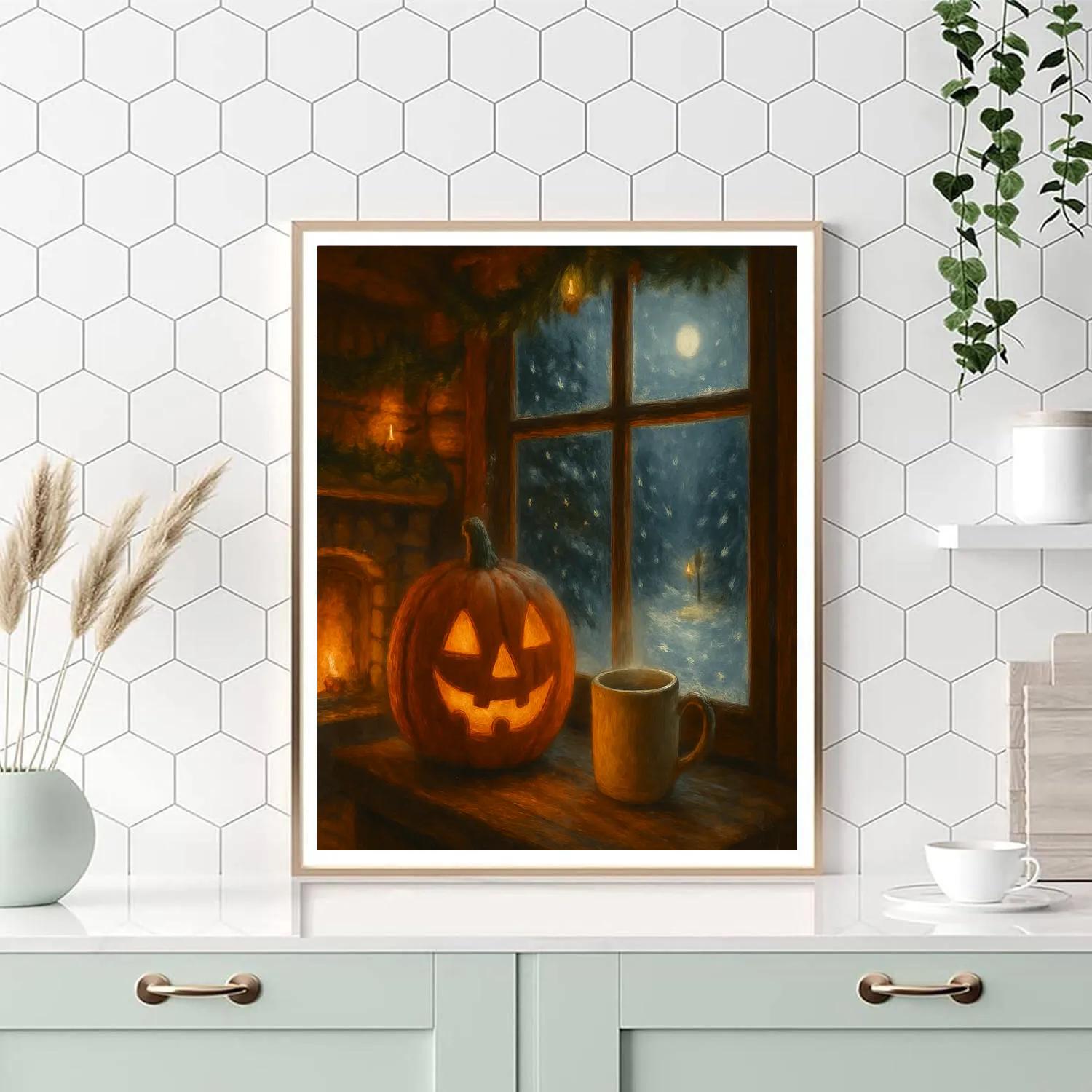 Snowy Halloween Hearth In The Forest Cabin Paint by numbers kits