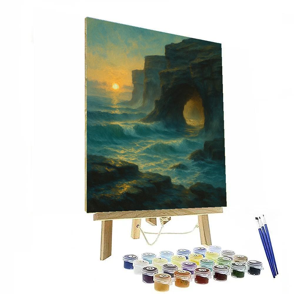Cliffside Sea Caves At Golden Tide Numbered painting kits
