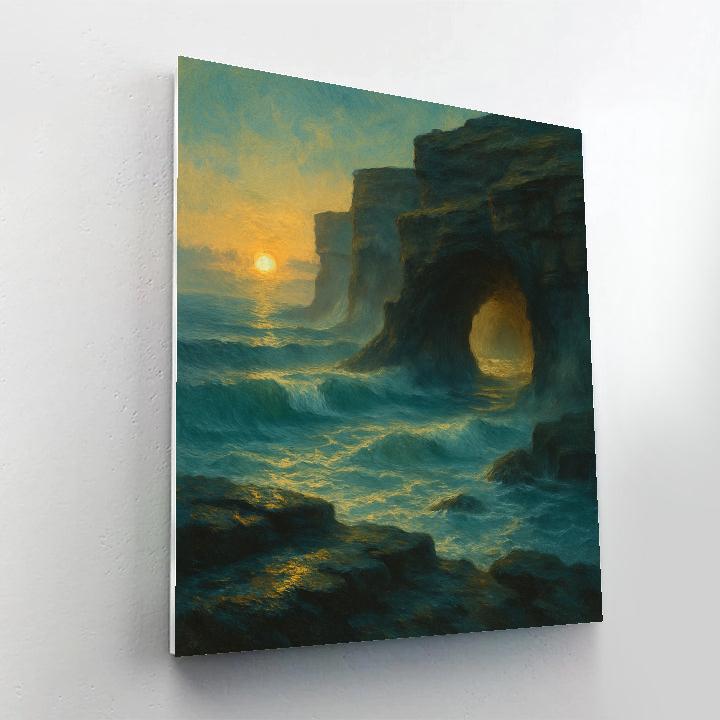 Cliffside Sea Caves At Golden Tide Numbered painting kits